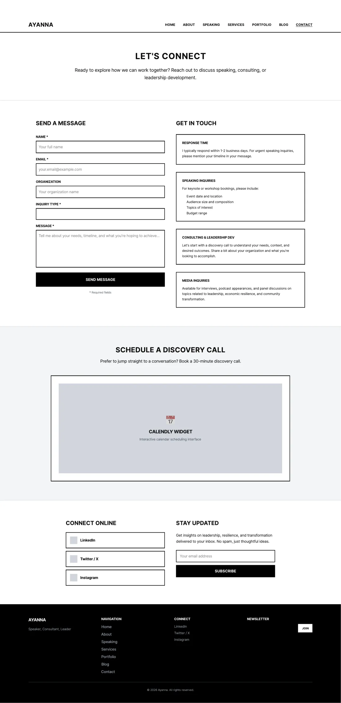 Contact page — a simple, human process