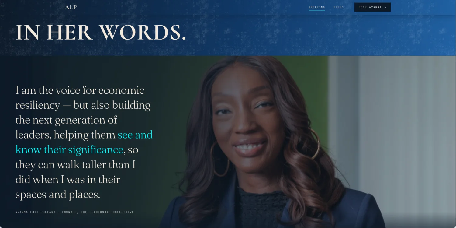 In Her Words quote band on the Speaking page