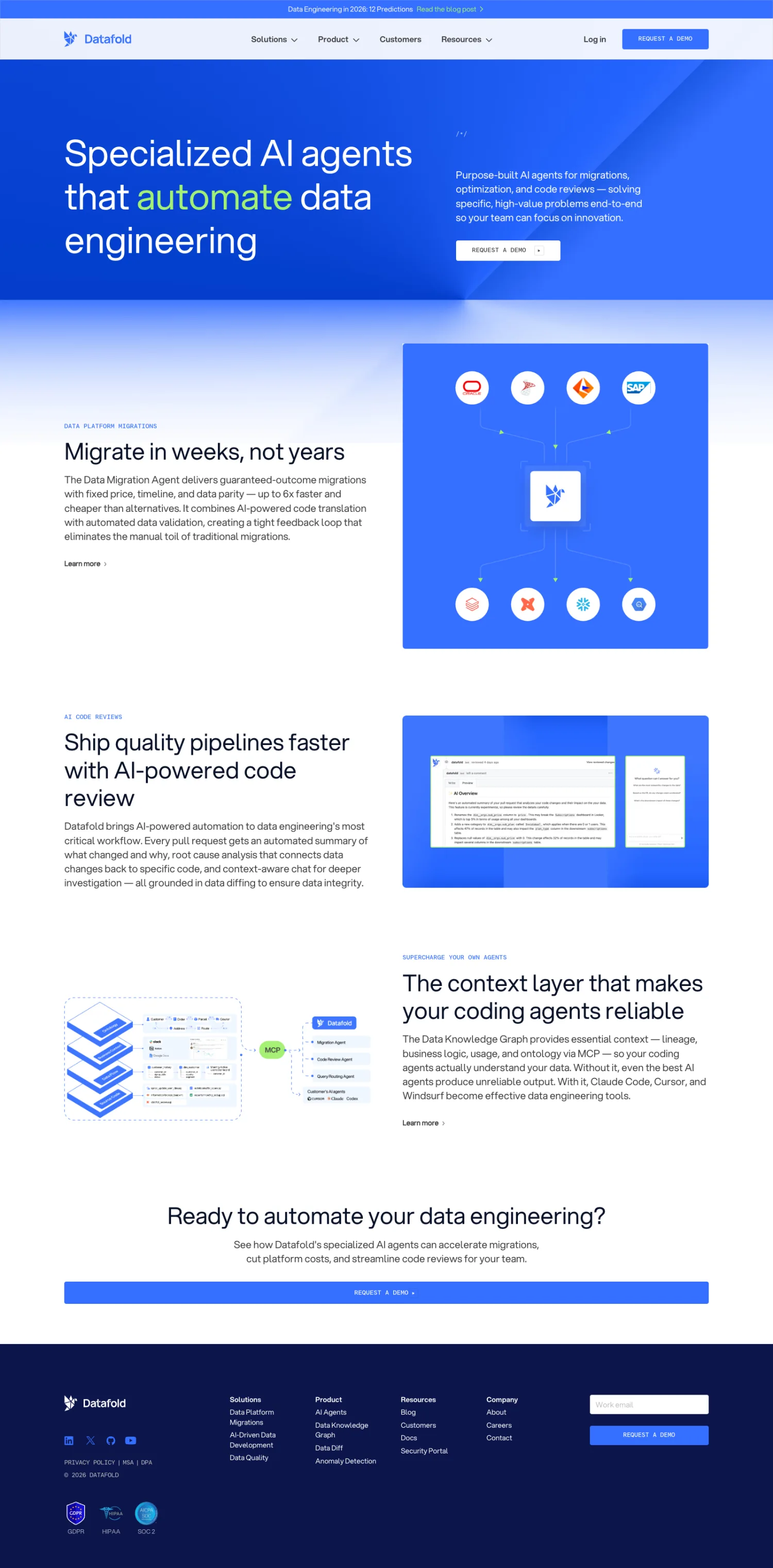 Datafold AI agents landing page