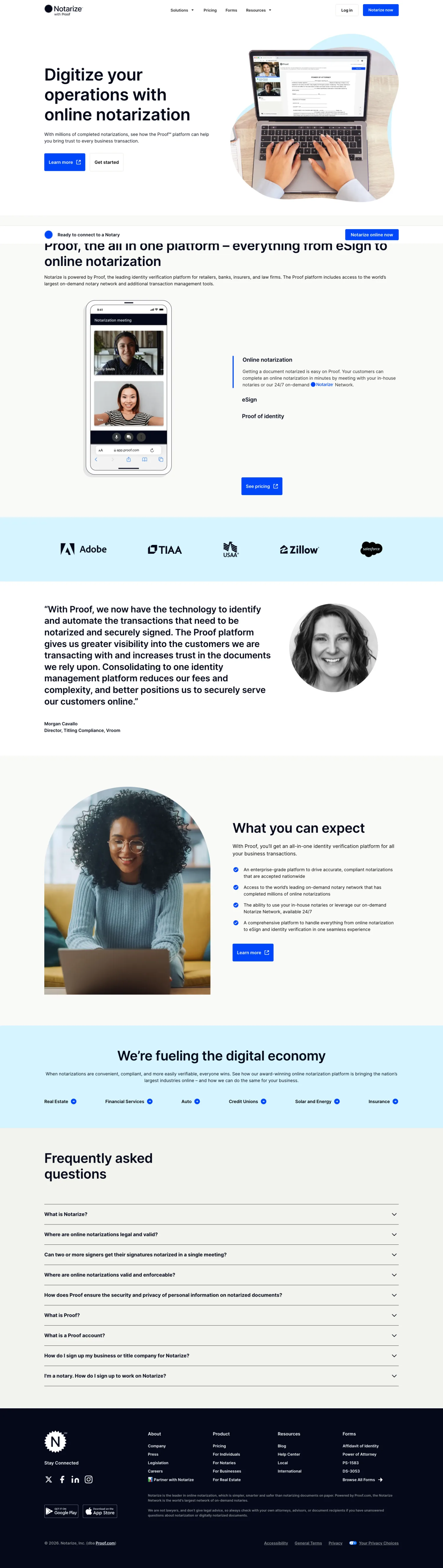 Notarize for Businesses landing page