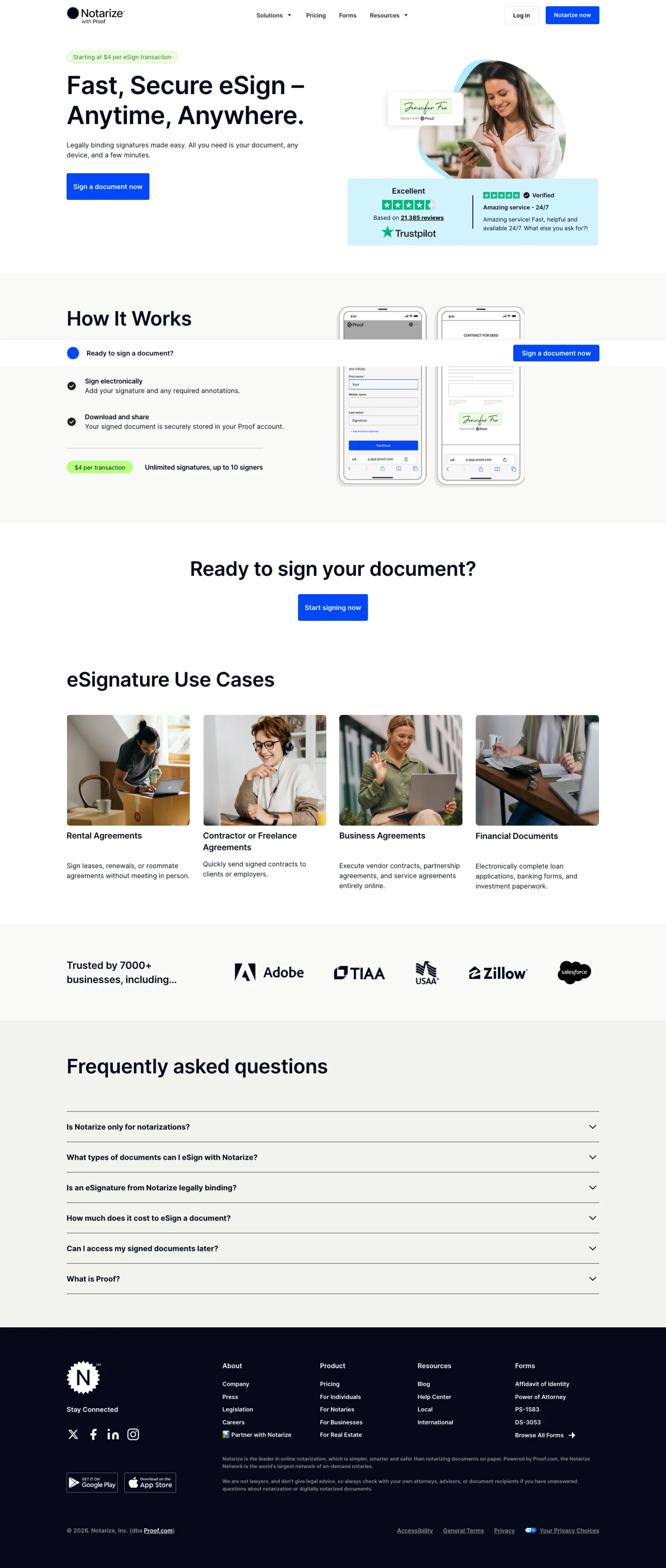 Notarize eSign landing page