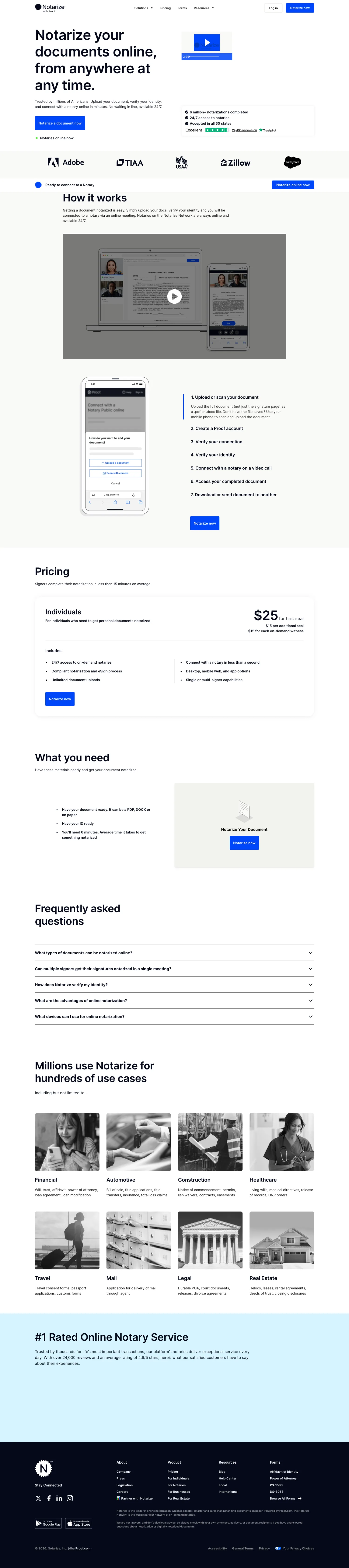 Notarize for Individuals landing page