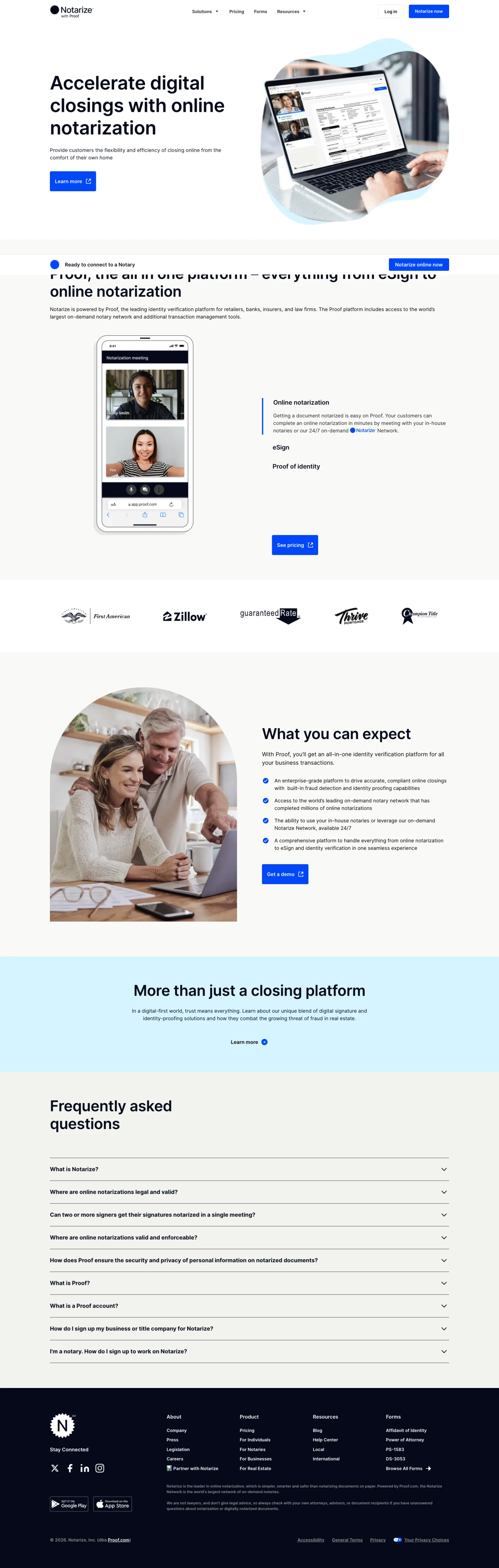Notarize for Real Estate landing page