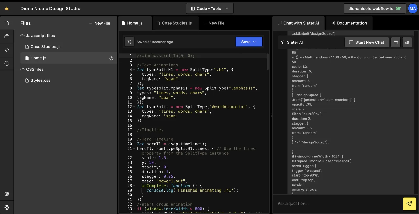 Diona Nicole Design Studio website screenshot