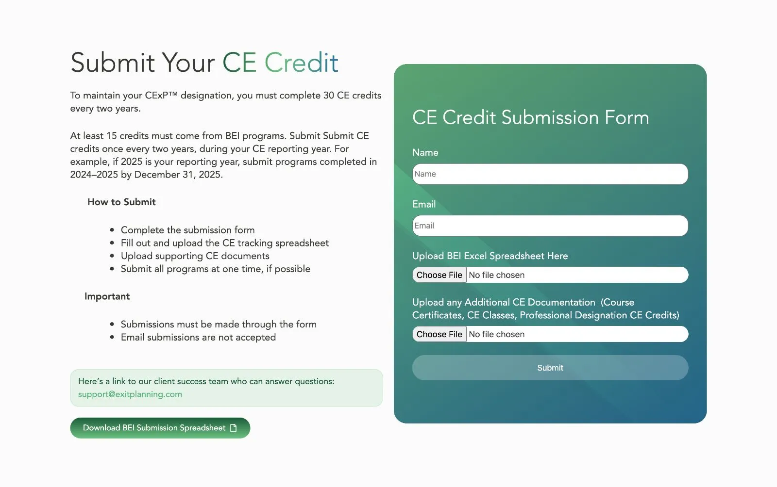 CE credit submission form component