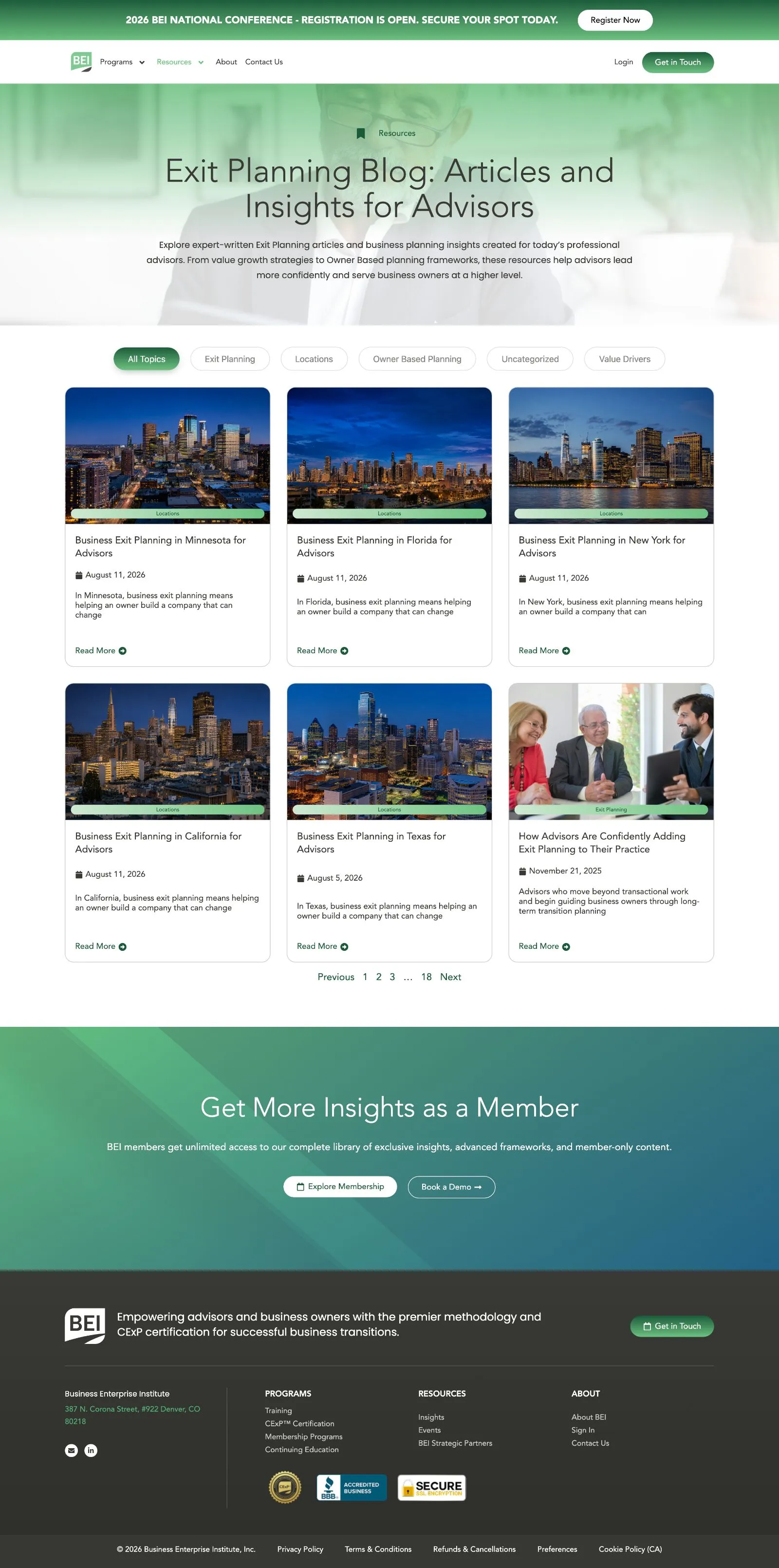 The Insights hub on exitplanning.com: articles filtered by topic and location