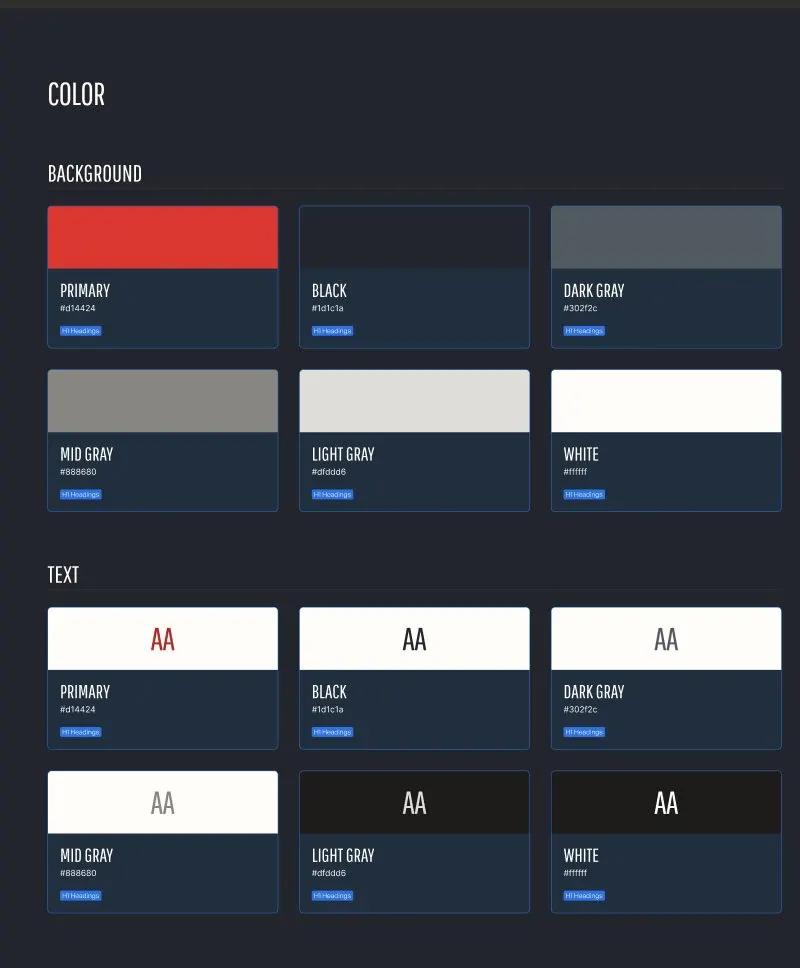 The color frame of the style guide