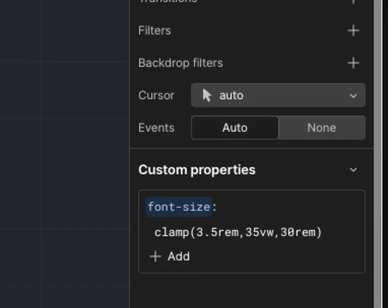A custom property setting font-size with a CSS clamp