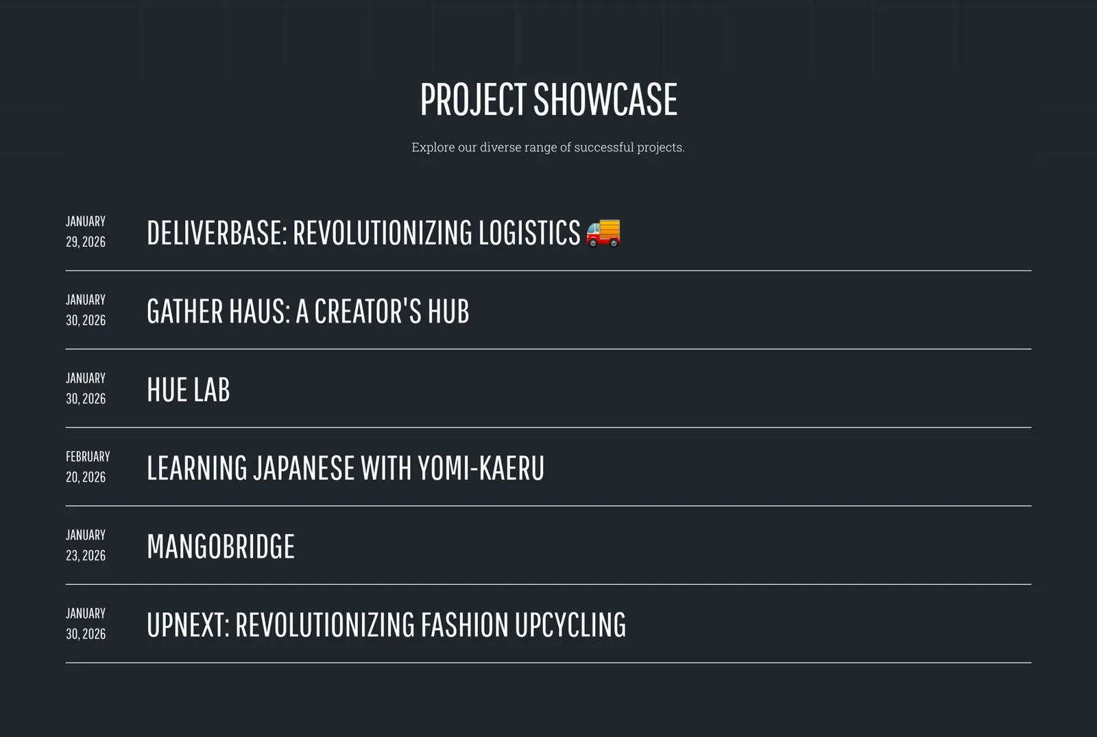 The project showcase list