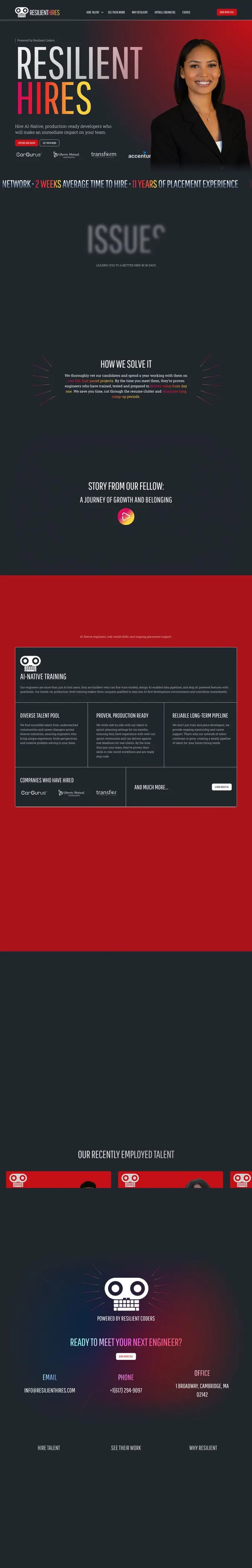 The full Resilient Hires homepage at desktop width, top to bottom