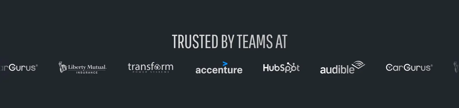 The Trusted by teams at strip of employer logos