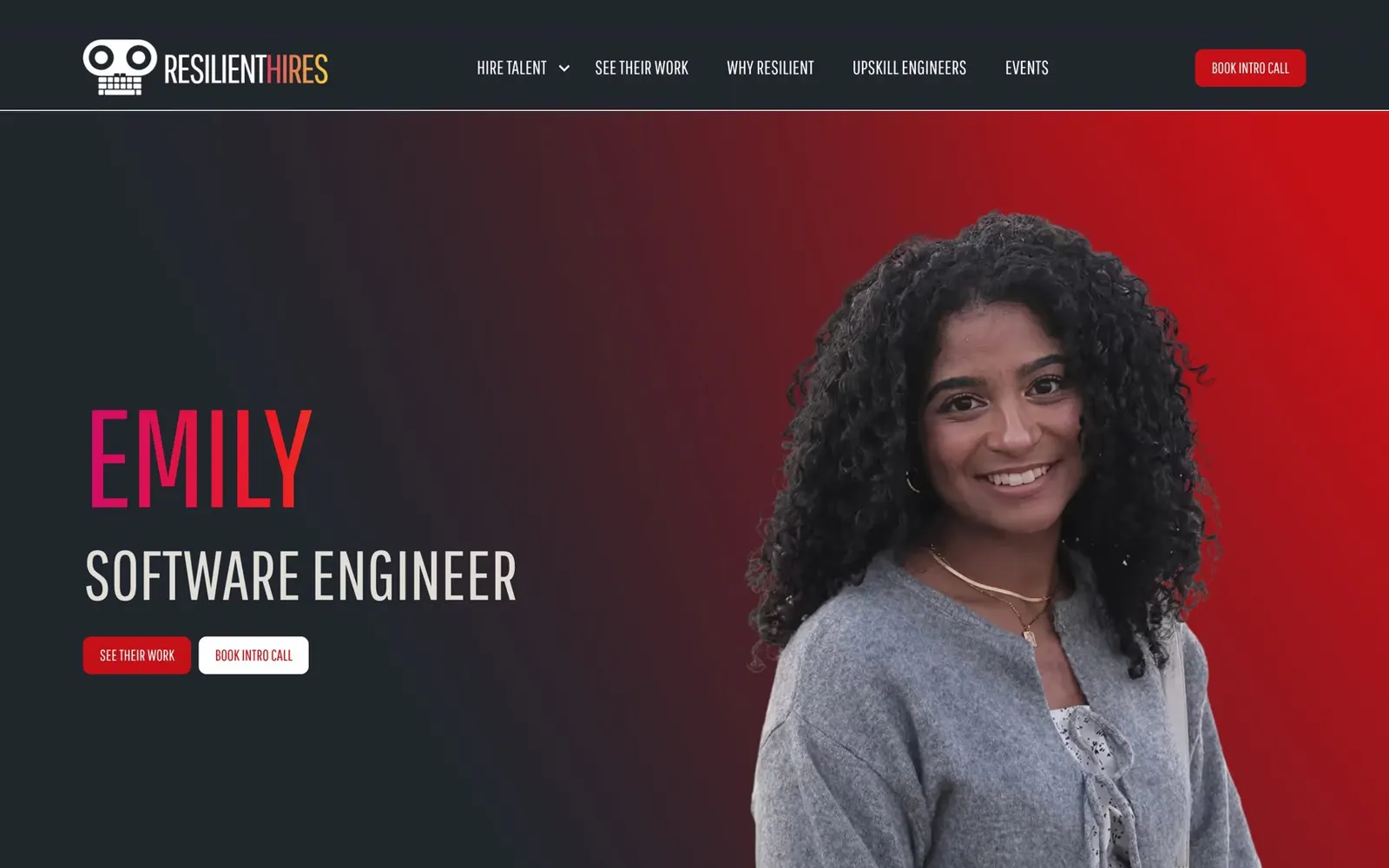 A fellow profile page with See Their Work and Book Intro Call buttons